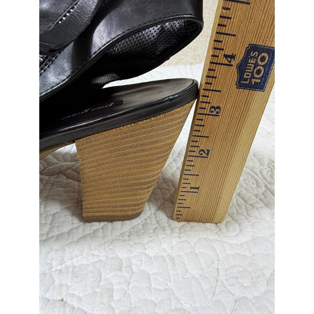 Paul Green Women's 7 Black Leather Heeled Sandal Slip On Dress Comfort Shoes - Picture 4 of 11